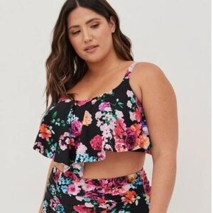 Torrid Wireless V Flounce Bikini Top Estate Floral Black Size 14 - 16 Colorful